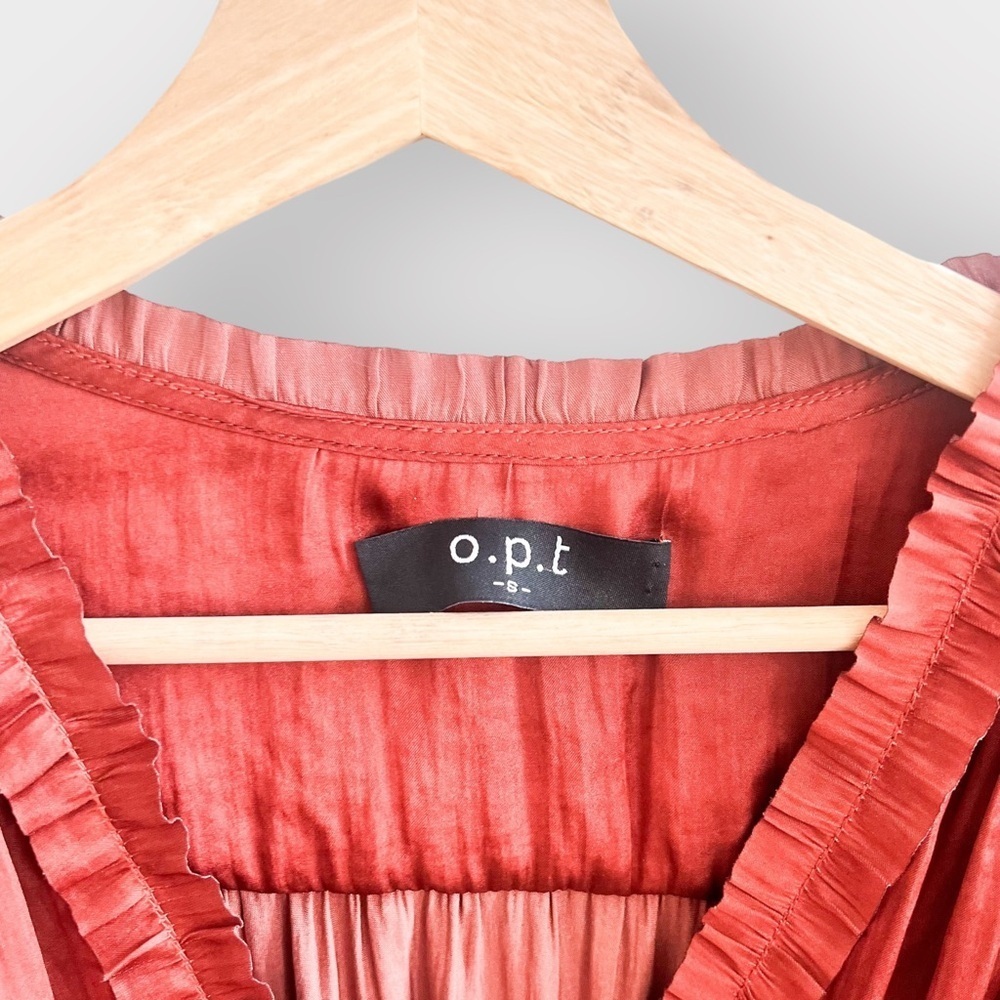 O.P.T. One Pretty Time Rust Ruffle Dress (Sz S) - Picture 2 of 6